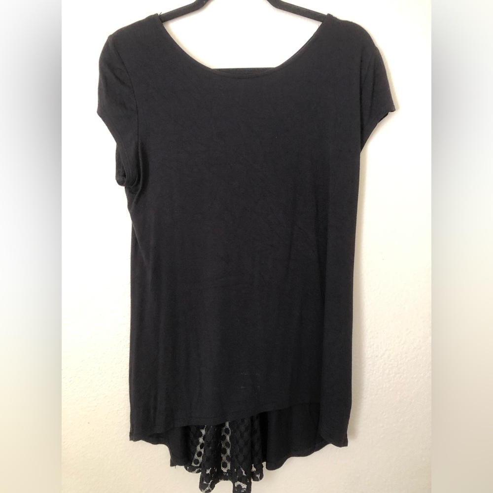 Sheer poka-dot lace back black shirt